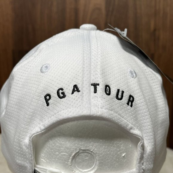 Men's Adjustable PGA Tour Logo Fairway Mesh Golf Cap WHITE Breathable Hat - Picture 6 of 9